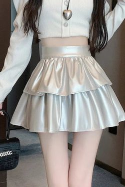 Y2K Faux Leather A-Line Mini Skirt - Retro 90s Grunge Style