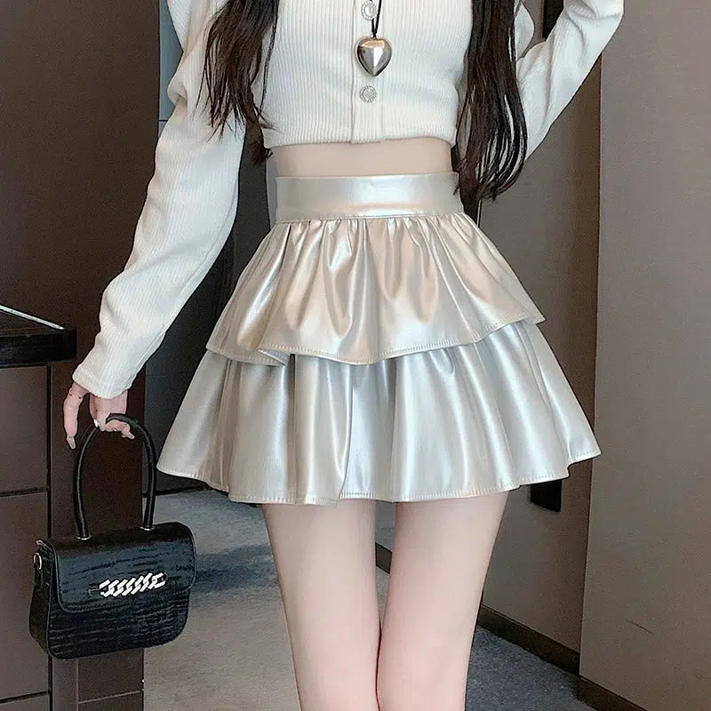 Y2K Faux Leather A-Line Mini Skirt - Retro 90s Grunge Style