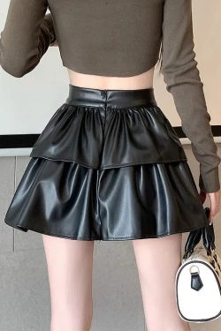 Y2K Faux Leather A-Line Mini Skirt - Retro 90s Grunge Style