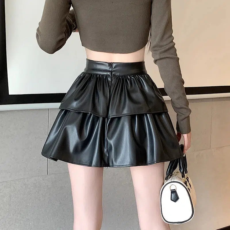 Y2K Faux Leather A-Line Mini Skirt - Retro 90s Grunge Style