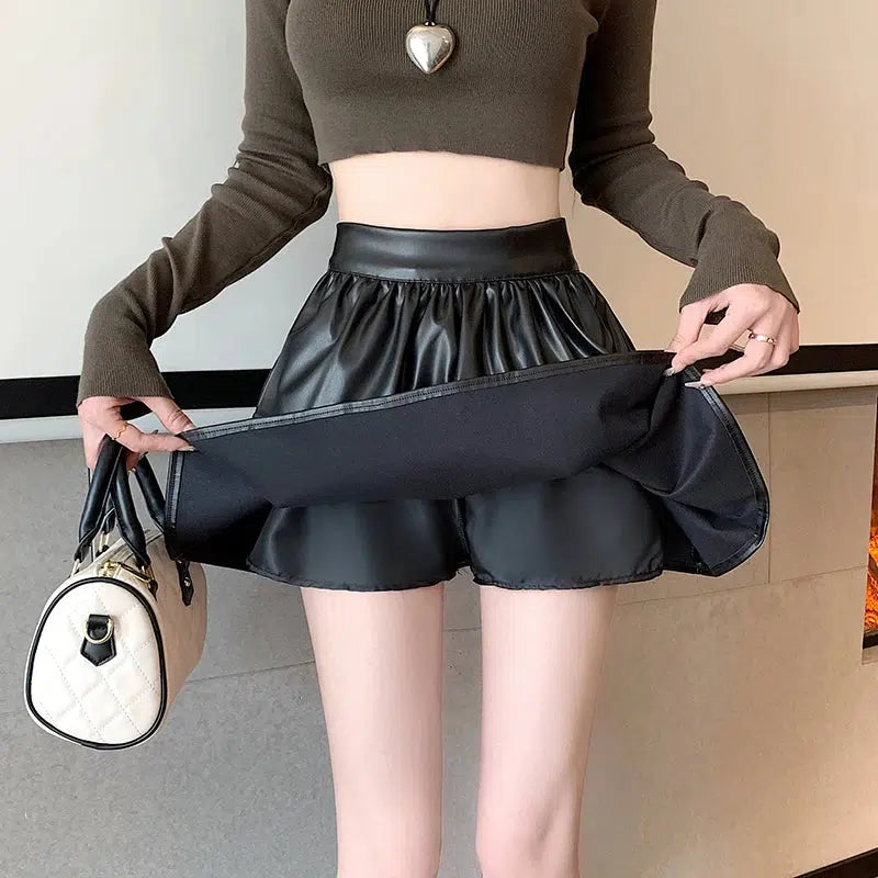 Y2K Faux Leather A-Line Mini Skirt - Retro 90s Grunge Style
