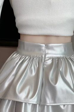 Y2K Faux Leather A-Line Mini Skirt - Retro 90s Grunge Style