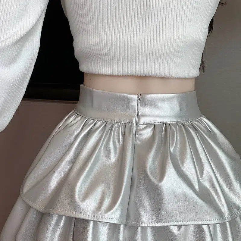 Y2K Faux Leather A-Line Mini Skirt - Retro 90s Grunge Style