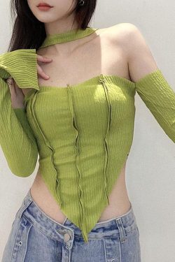 Y2K Flare Sleeved Halter Top - Retro Style 90s Fashion Douyin Dress