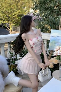Y2K Flower Tube Top & Tulle Mini Skirt Set - Retro Soft Girl Summer Outfit