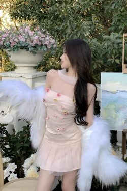 Y2K Flower Tube Top & Tulle Mini Skirt Set - Retro Soft Girl Summer Outfit