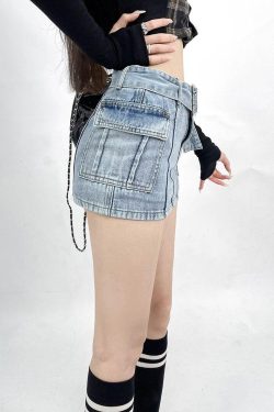 Y2K Grunge Cargo Jean Mini Skort - Retro 90s Fashion for Trendy Summer Outfits