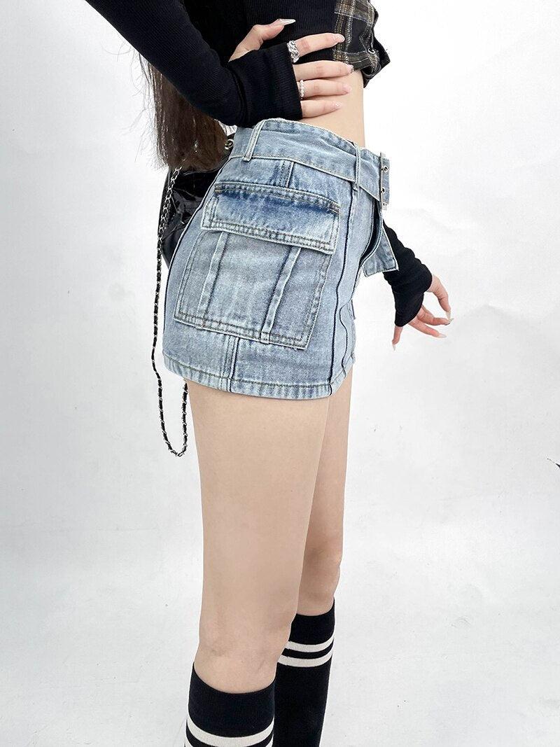 Y2K Grunge Cargo Jean Mini Skort - Retro 90s Fashion for Trendy Summer Outfits