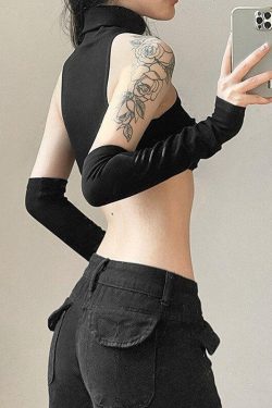 Y2K Grunge Detachable Sleeved Turtleneck Halter Top - Retro 90s Fashion