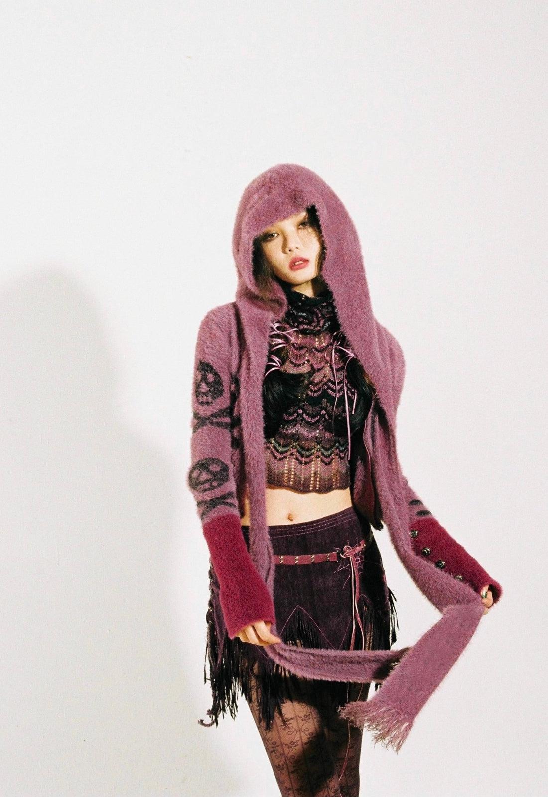 Y2K Grunge Gothic Skull Hooded Cardigan - Retro 90s Fashion Statement