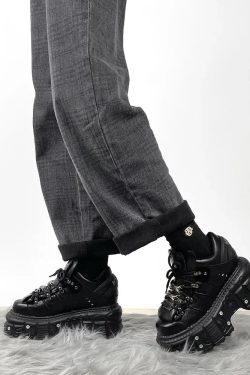 Y2K Grunge Lace Up Platform Sneakers - Retro 90s Style Y2K Shoes