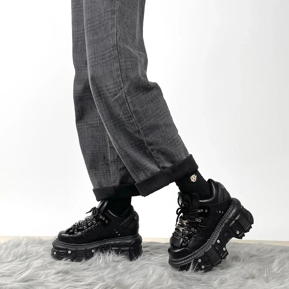 Y2K Grunge Lace Up Platform Sneakers - Retro 90s Style Y2K Shoes