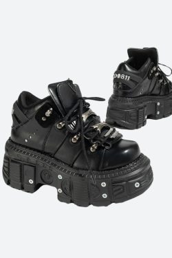 Y2K Grunge Lace Up Platform Sneakers - Retro 90s Style Y2K Shoes