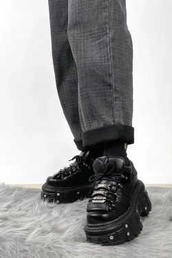 Y2K Grunge Lace Up Platform Sneakers - Retro 90s Style Y2K Shoes