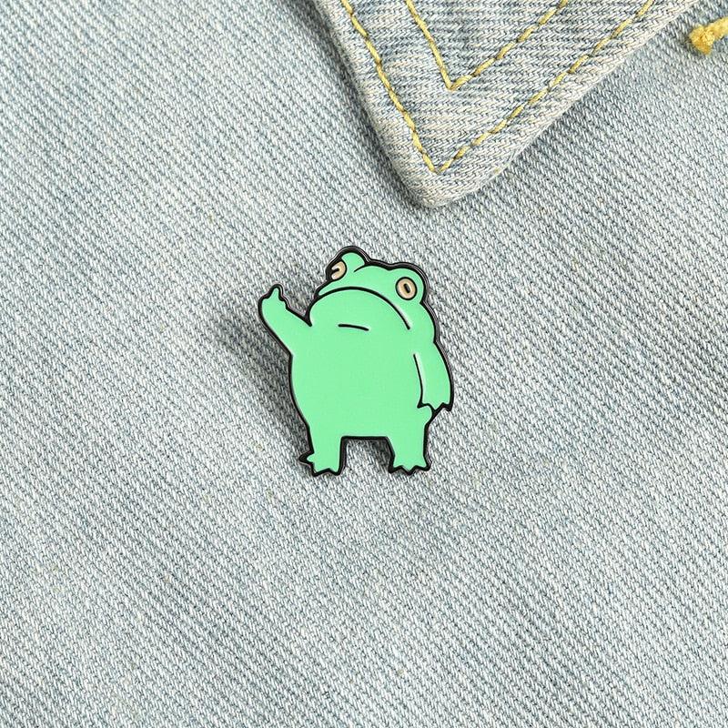 Y2K Grunge Middle Finger Frog Pins - Retro 90s Fashion Accessory
