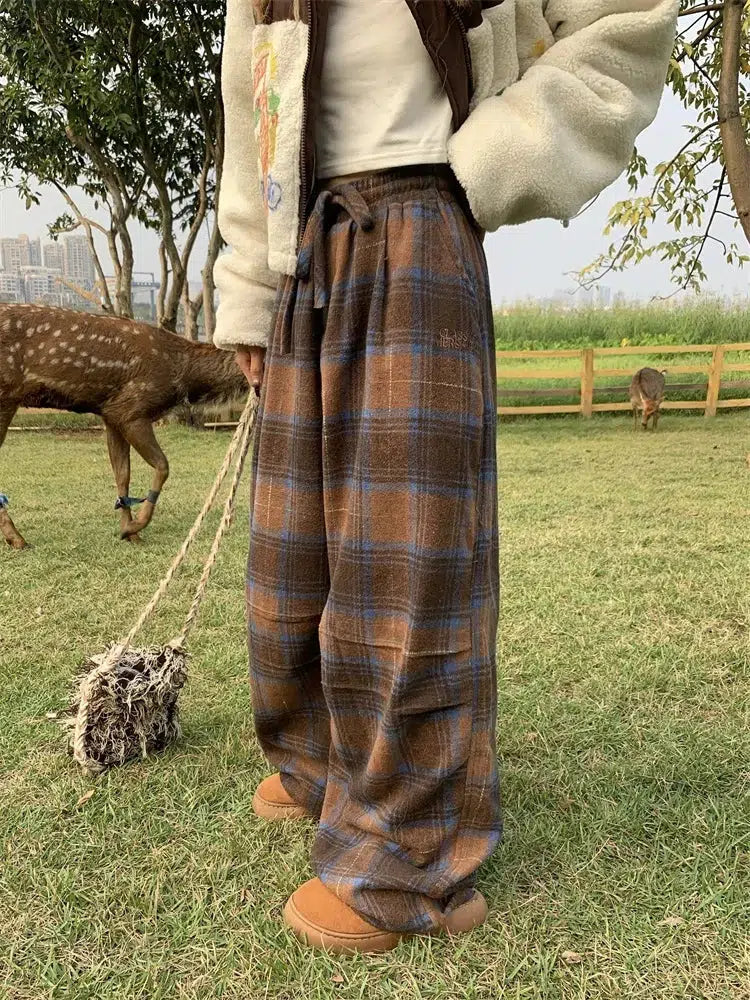 Y2K Grunge Oversized Plaid Sweatpants - Retro 90s Fashion Statement