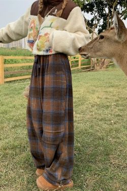 Y2K Grunge Oversized Plaid Sweatpants - Retro 90s Fashion Statement