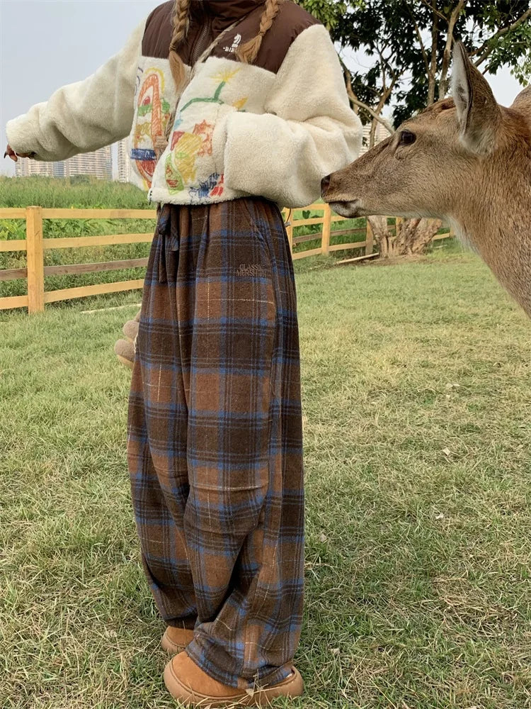 Y2K Grunge Oversized Plaid Sweatpants - Retro 90s Fashion Statement