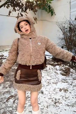 Y2K Grunge Rabbit Hood Teddy Two Piece Set - Retro Style 90s Fashion Outfit