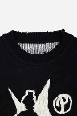 Y2K Grunge Starboy Distressed Knitted Sweater - Retro 90s Fashion Statement