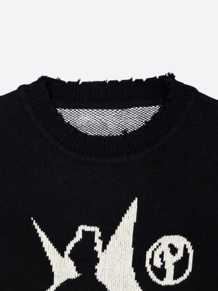 Y2K Grunge Starboy Distressed Knitted Sweater - Retro 90s Fashion Statement