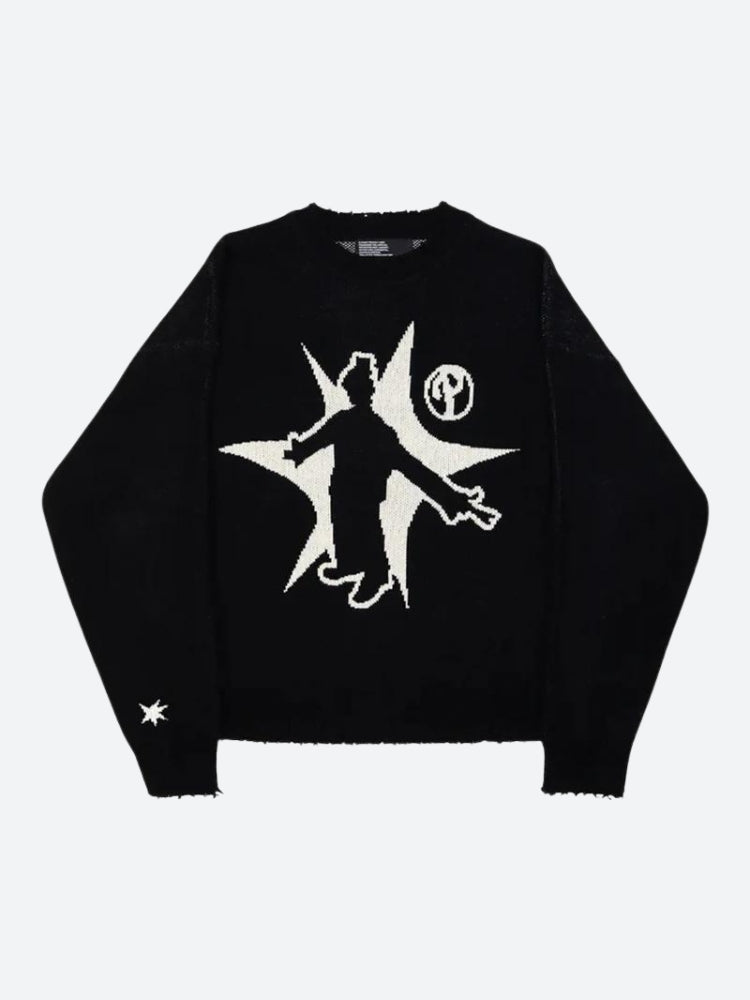 Y2K Grunge Starboy Distressed Knitted Sweater - Retro 90s Fashion Statement