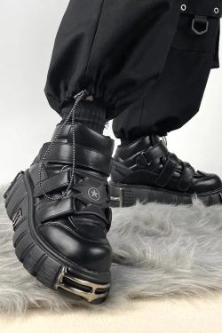 Y2K Grunge Velcro Strap Platform Boots - Retro 90s Style Y2K Shoes