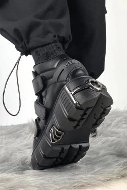 Y2K Grunge Velcro Strap Platform Boots - Retro 90s Style Y2K Shoes
