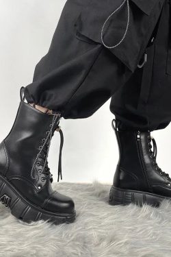 Y2K Grunge Zip-Up Platform Combat Boots - Retro 90s Style Y2K Shoes