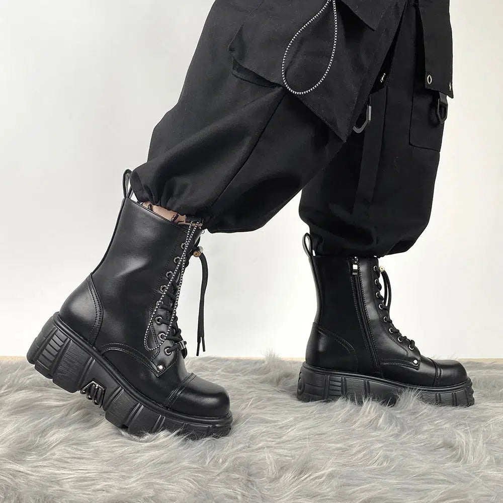 Y2K Grunge Zip-Up Platform Combat Boots - Retro 90s Style Y2K Shoes