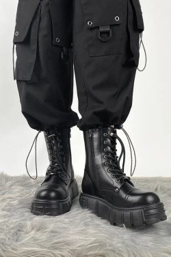 Y2K Grunge Zip-Up Platform Combat Boots - Retro 90s Style Y2K Shoes