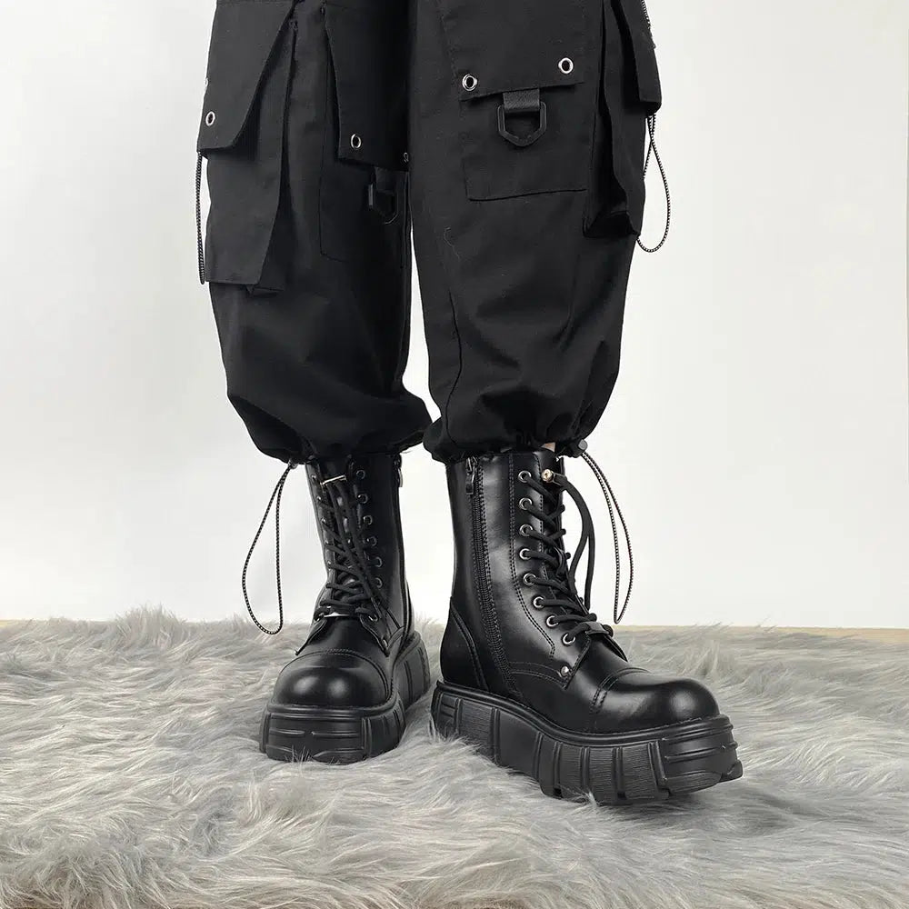Y2K Grunge Zip-Up Platform Combat Boots - Retro 90s Style Y2K Shoes