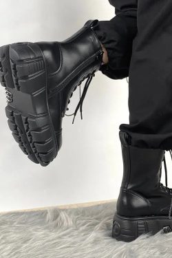 Y2K Grunge Zip-Up Platform Combat Boots - Retro 90s Style Y2K Shoes