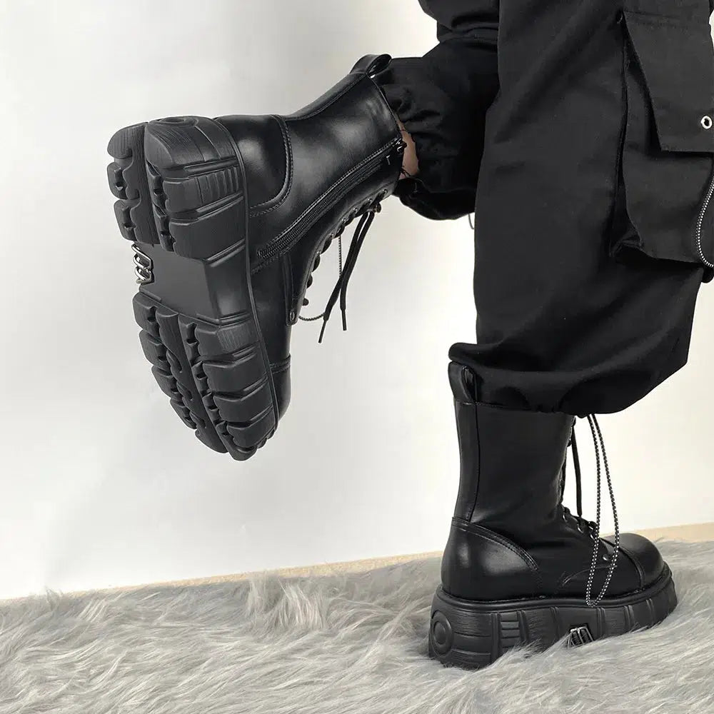 Y2K Grunge Zip-Up Platform Combat Boots - Retro 90s Style Y2K Shoes