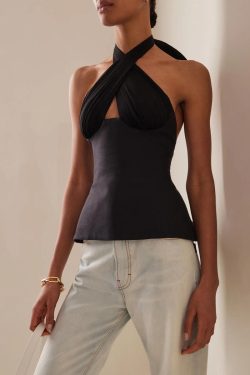 Y2K Halter Neck Lace Up Ruched Top - Retro 90s Fashion Statement