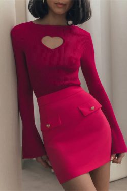 Y2K Heart Cut Out Corduroy Top - Retro Style Grunge Outfit