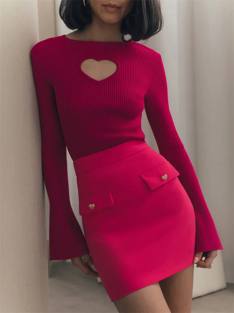 Y2K Heart Cut Out Corduroy Top - Retro Style Grunge Outfit