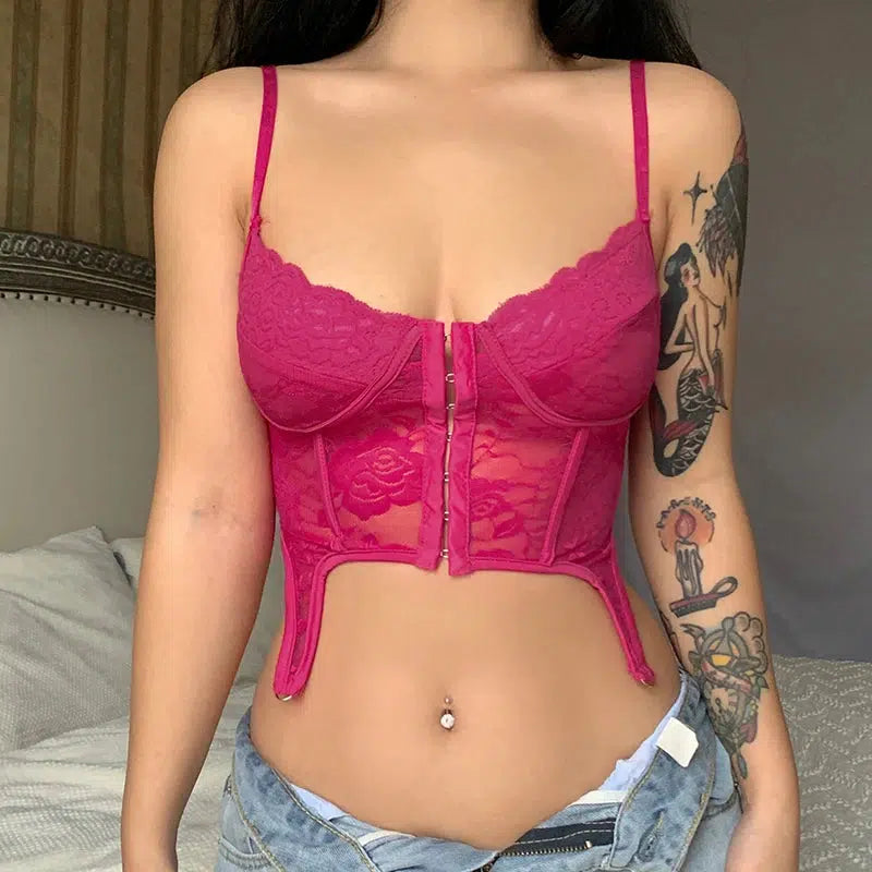 Y2K Lace Crop Corset Top - Retro Grunge Baddie Style