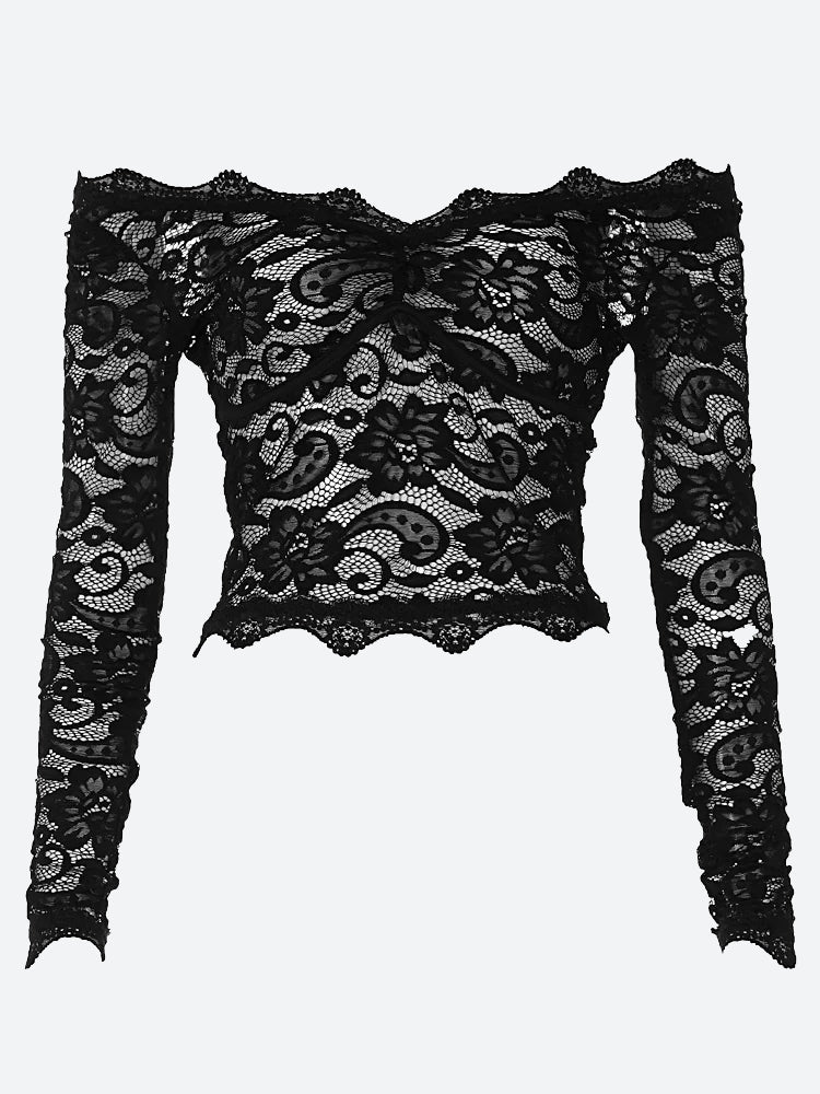 Y2K Lace Sheer Off Shoulder Top - Perfect for Retro, Grunge, and 90s Fashion Outfits