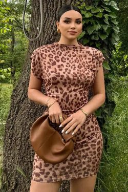 Y2K Leopard Bodycon Mini Dress - Retro Style Grunge Outfit