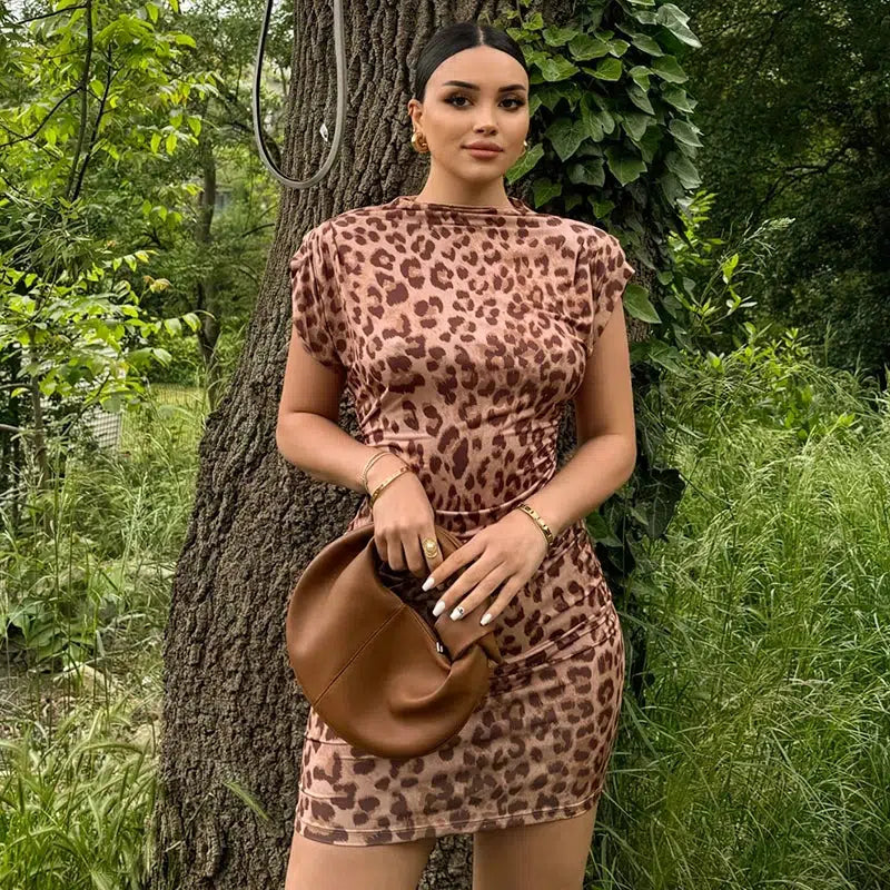 Y2K Leopard Bodycon Mini Dress - Retro Style Grunge Outfit