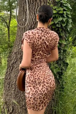 Y2K Leopard Bodycon Mini Dress - Retro Style Grunge Outfit