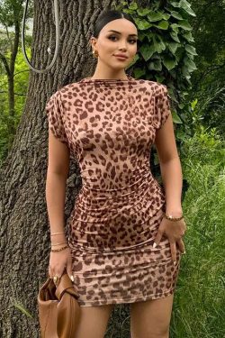 Y2K Leopard Bodycon Mini Dress - Retro Style Grunge Outfit