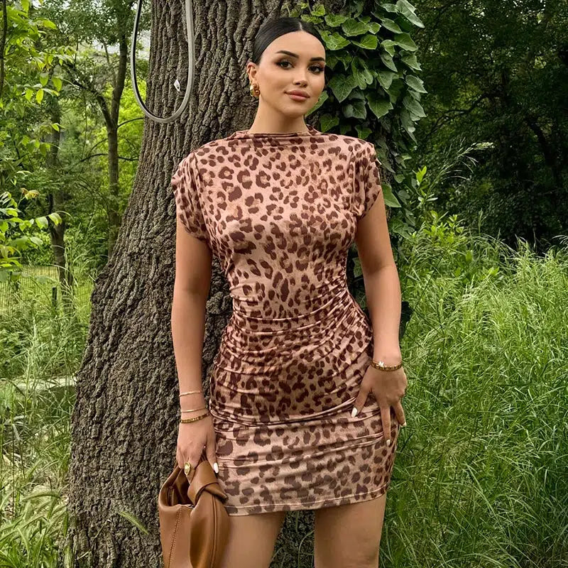 Y2K Leopard Bodycon Mini Dress - Retro Style Grunge Outfit