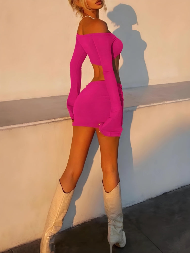 Y2K Off Shoulder Crop Top & Mini Skirt Set - Retro 90s Summer Outfit