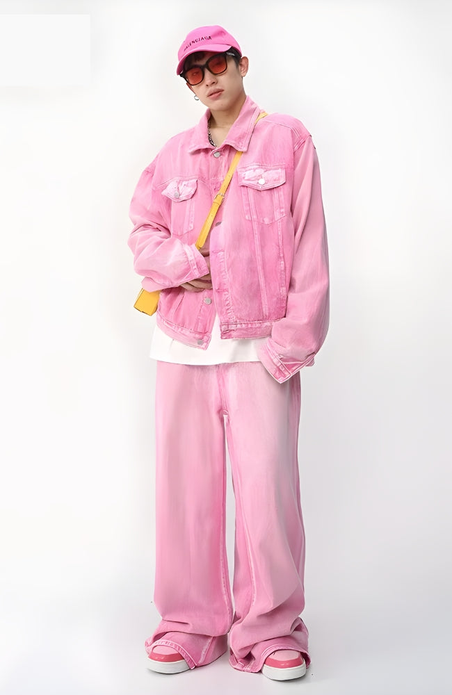 Y2K Pink Denim Jacket & Pants Two Piece Set - Retro Style 90s Fashion Outfit