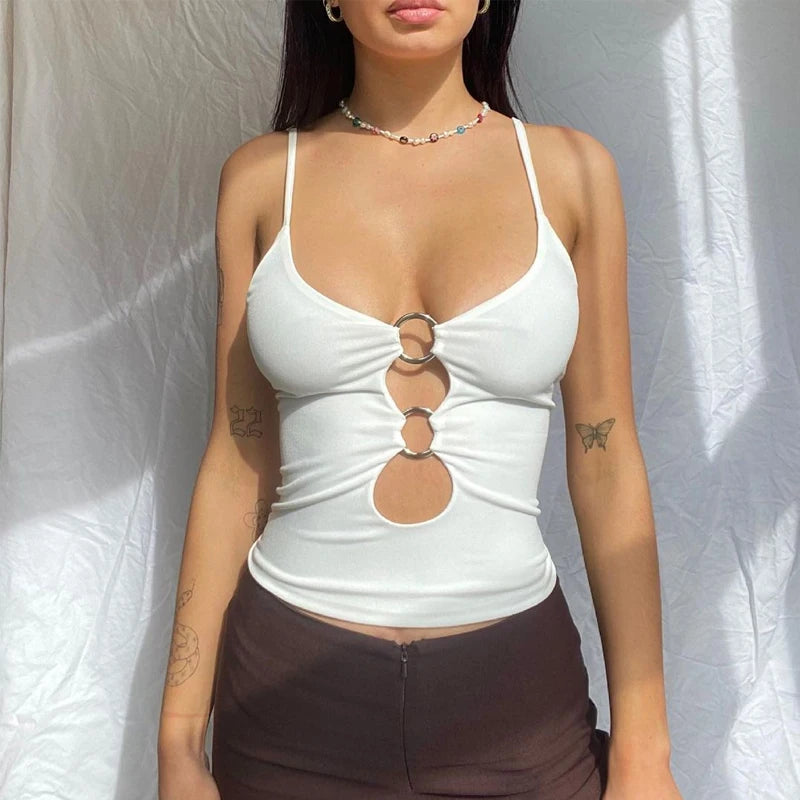 Y2K Plunge Neck O-Ring Top - Retro Style Baddie Fashion