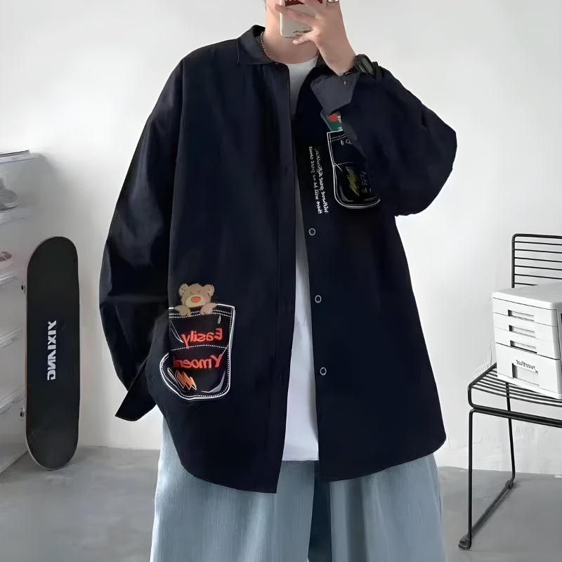 Y2K Retro Bear & Skateboard Graphic Shirt - Perfect for 90s and Grunge Outfits