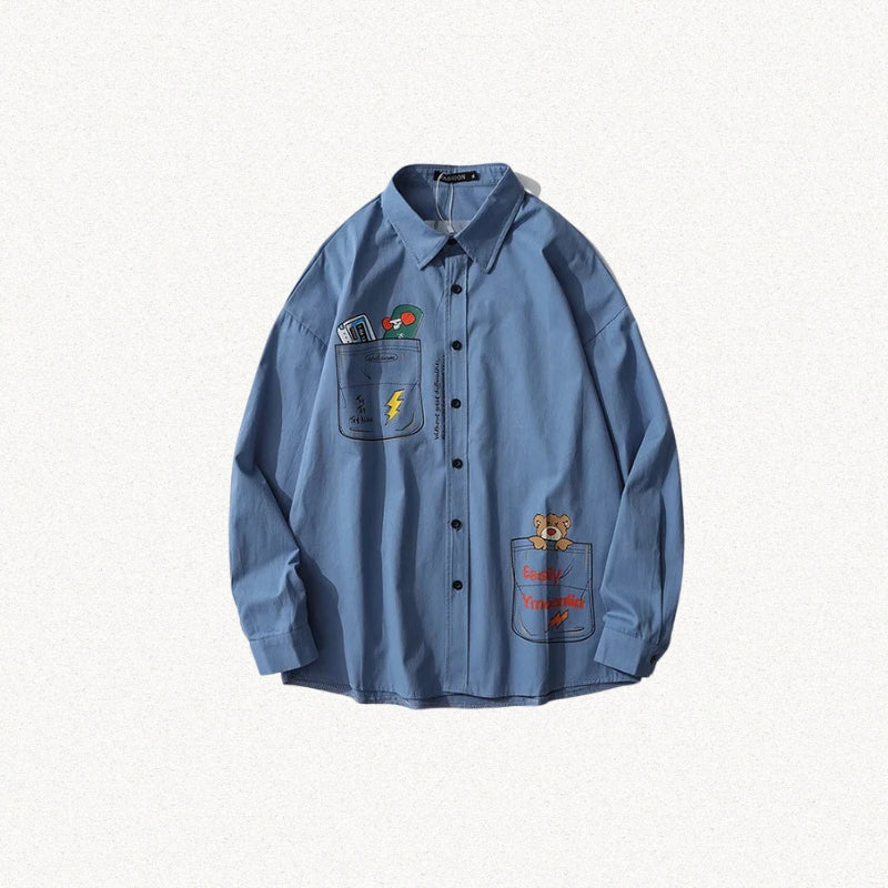 Y2K Retro Bear & Skateboard Graphic Shirt - Perfect for 90s and Grunge Outfits