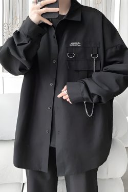 Y2K Retro Chain Detailed Long Sleeve Shirt - Perfect for Grunge and 90s Fashion